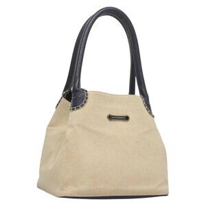 BURBERRY Tote Bag Canvas Leather Beige Purple